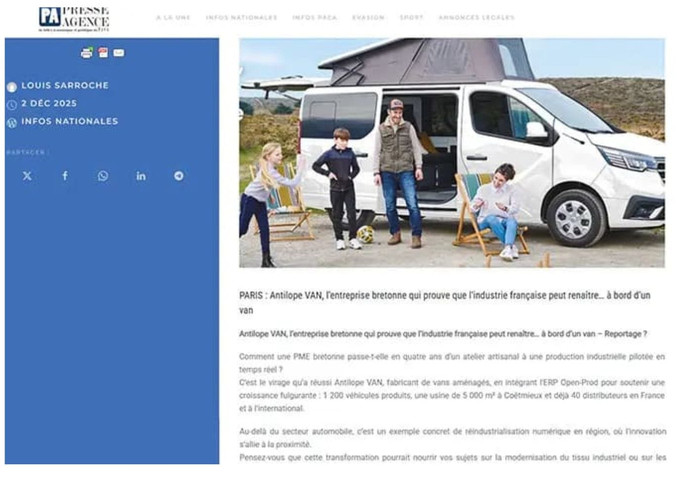 PRESSEAGENCE.fr marque ANTILOPE VAN